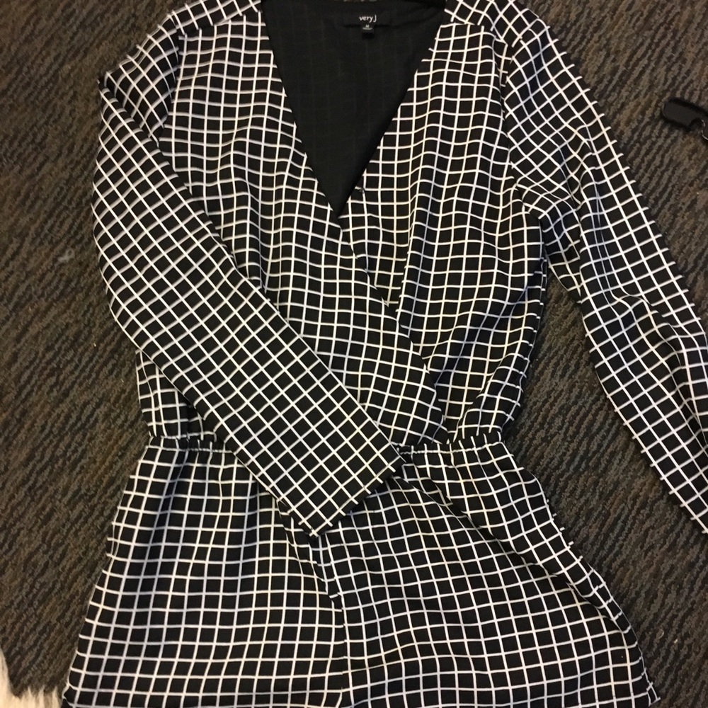 Black and white checked romper